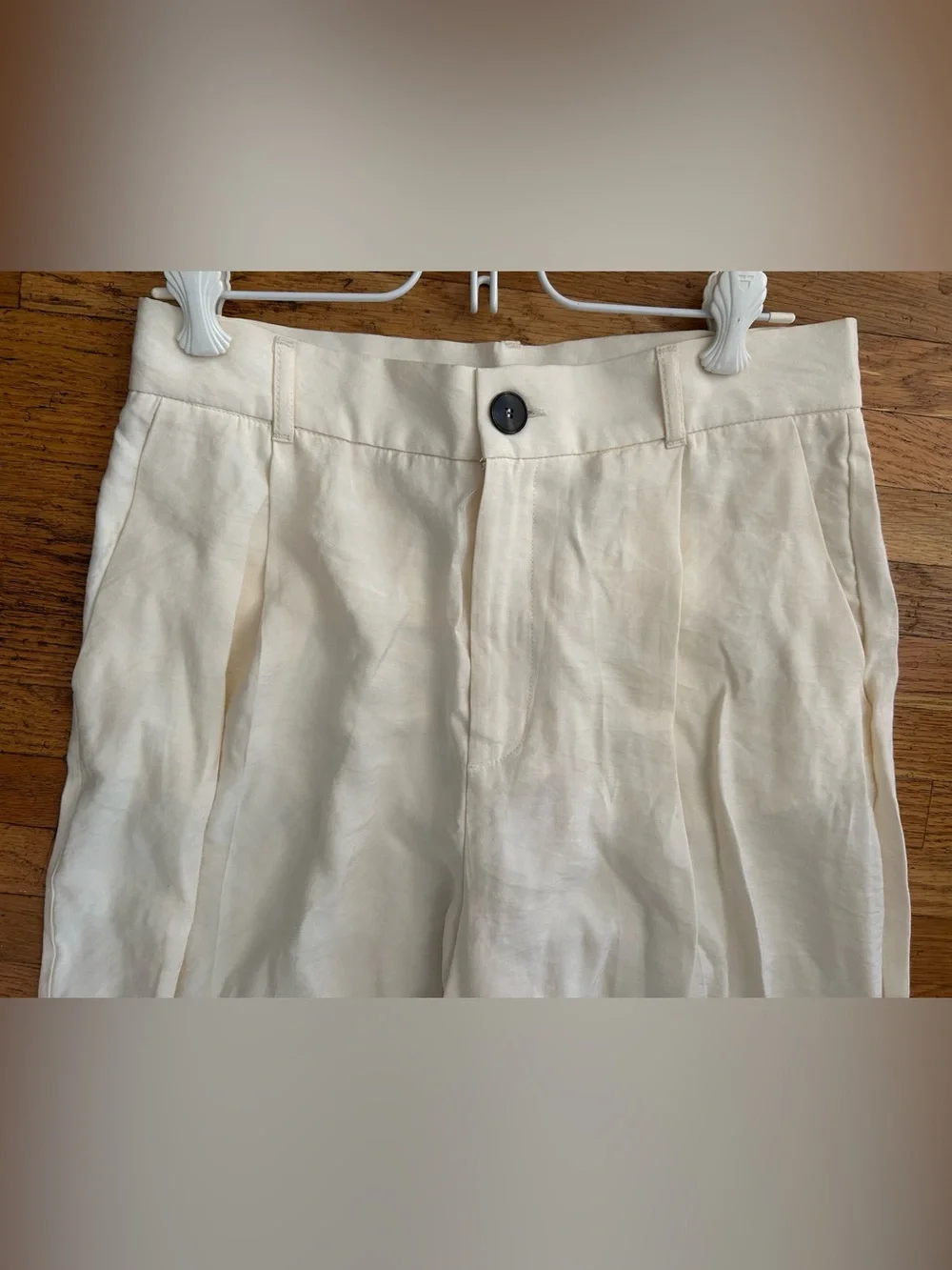Zara Cream Wide-Leg Linen-Blend Pants